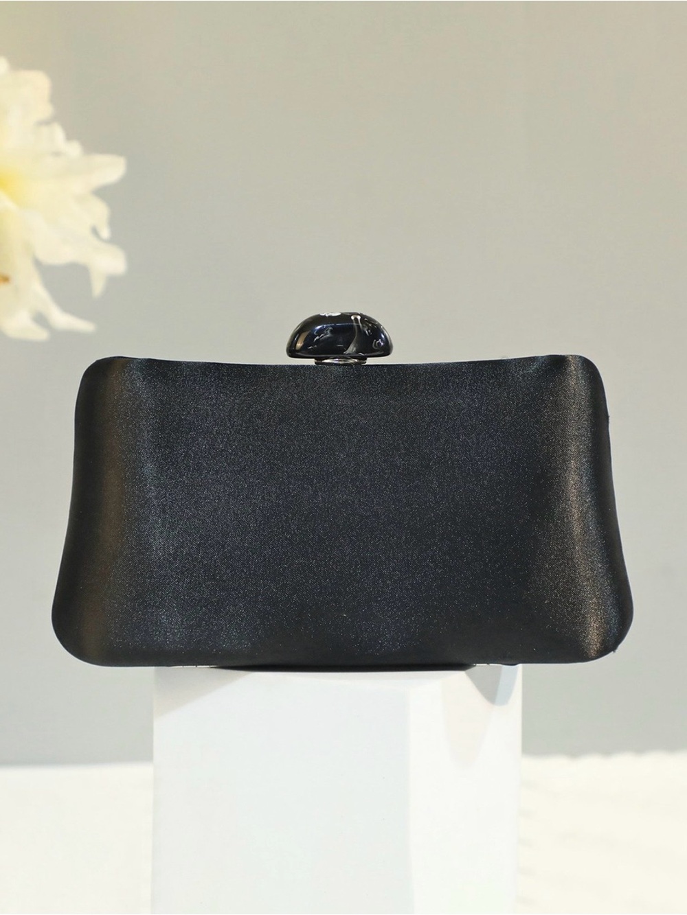 Elegant Black Satin Evening Clutch - Unbranded
